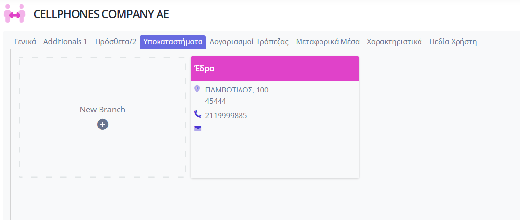 Προμηθευτής - Υποκαταστήματα