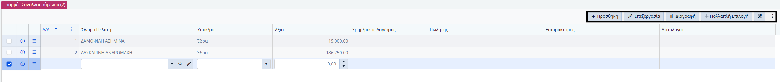 ΛΠ Πελάτη - Δυνατότητες Γραμμών