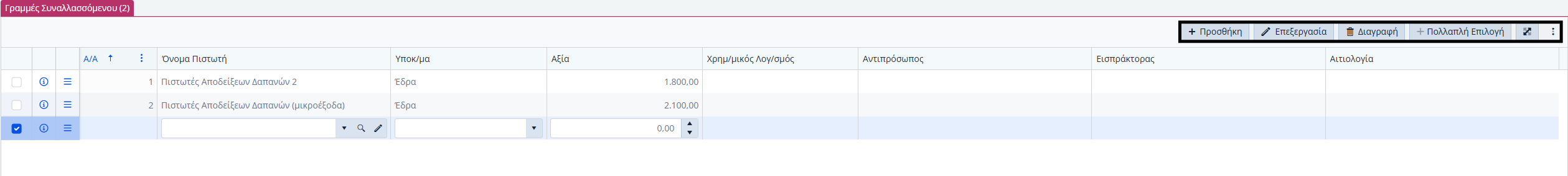 ΛΠ Πιστωτών - Δυνατότητες Γραμμών