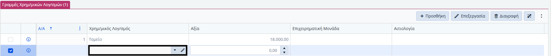 ΛΠ Χρημ.Λογαριασμών - Γραμμές