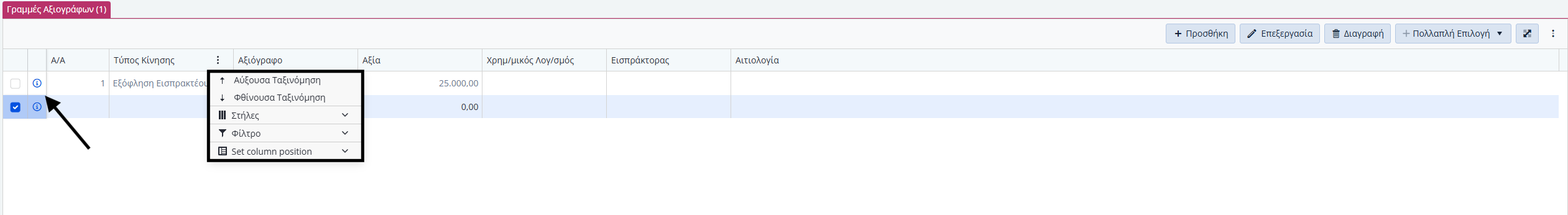 ΠΑ - Ανάλυση και στήλες γραμμών