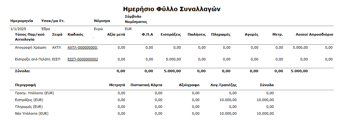 Εκτ - Χρημ - Ημερήσιο Φύλλο Συναλλαγών