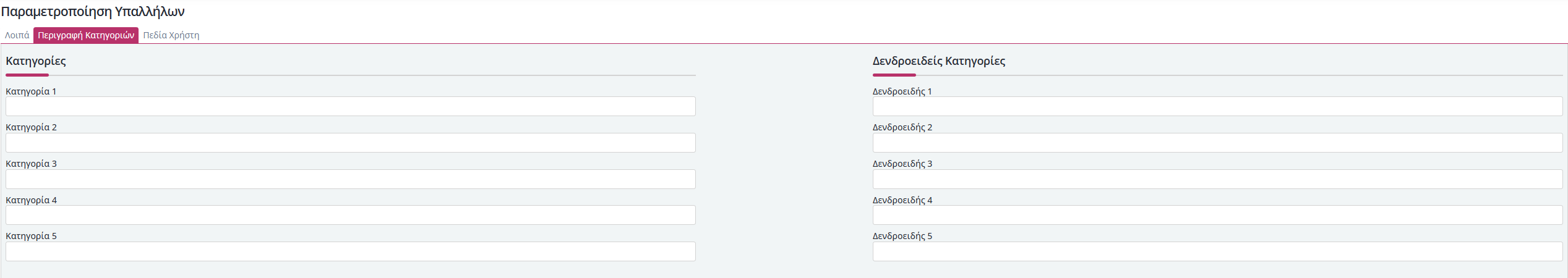 Πίνακες - Εργαζόμενοι - Οργάνωση - Περιγραφή Κατηγοριών