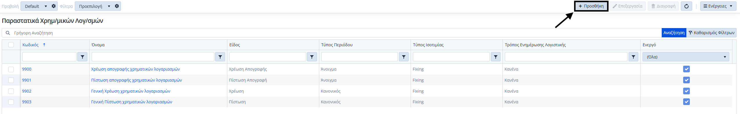 Τύποι Παραστατικών Χρημ.Λογ. - Λίστα