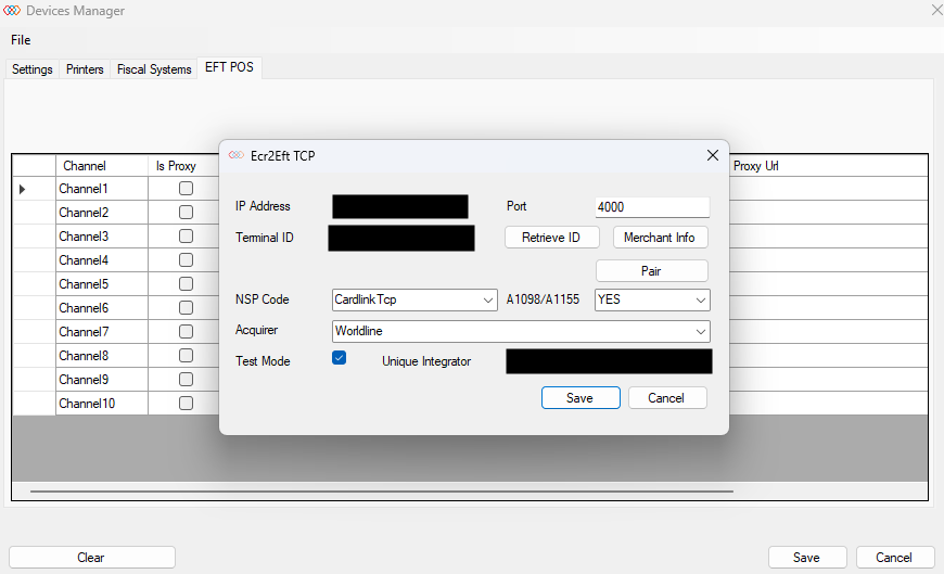 Σύνδεση EFT POS με Device Manager 2