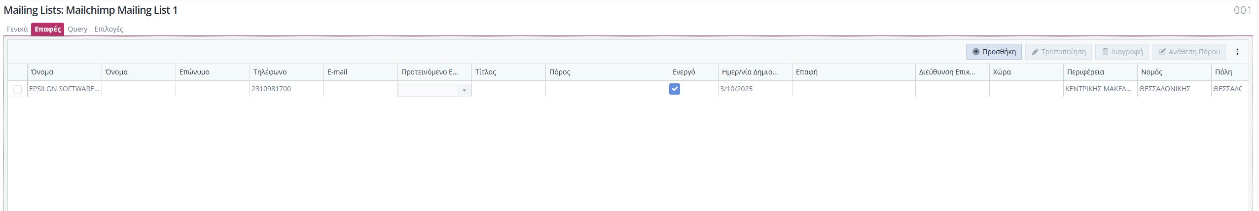 Mailchimp - Επαφές