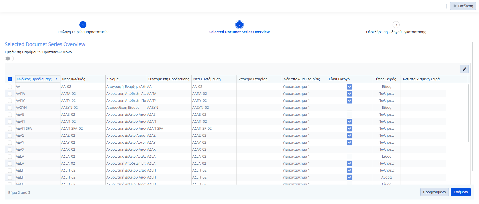 Αντιγραφή Σειρών Παραστατικού - Βήμα 2