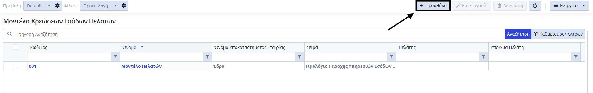 Μοντέλα Χρεώσεων - Έσοδα Πελατών - Λίστα